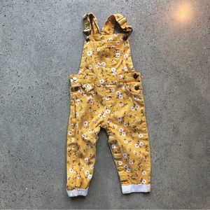 Mustard golden yellow floral overalls 24m